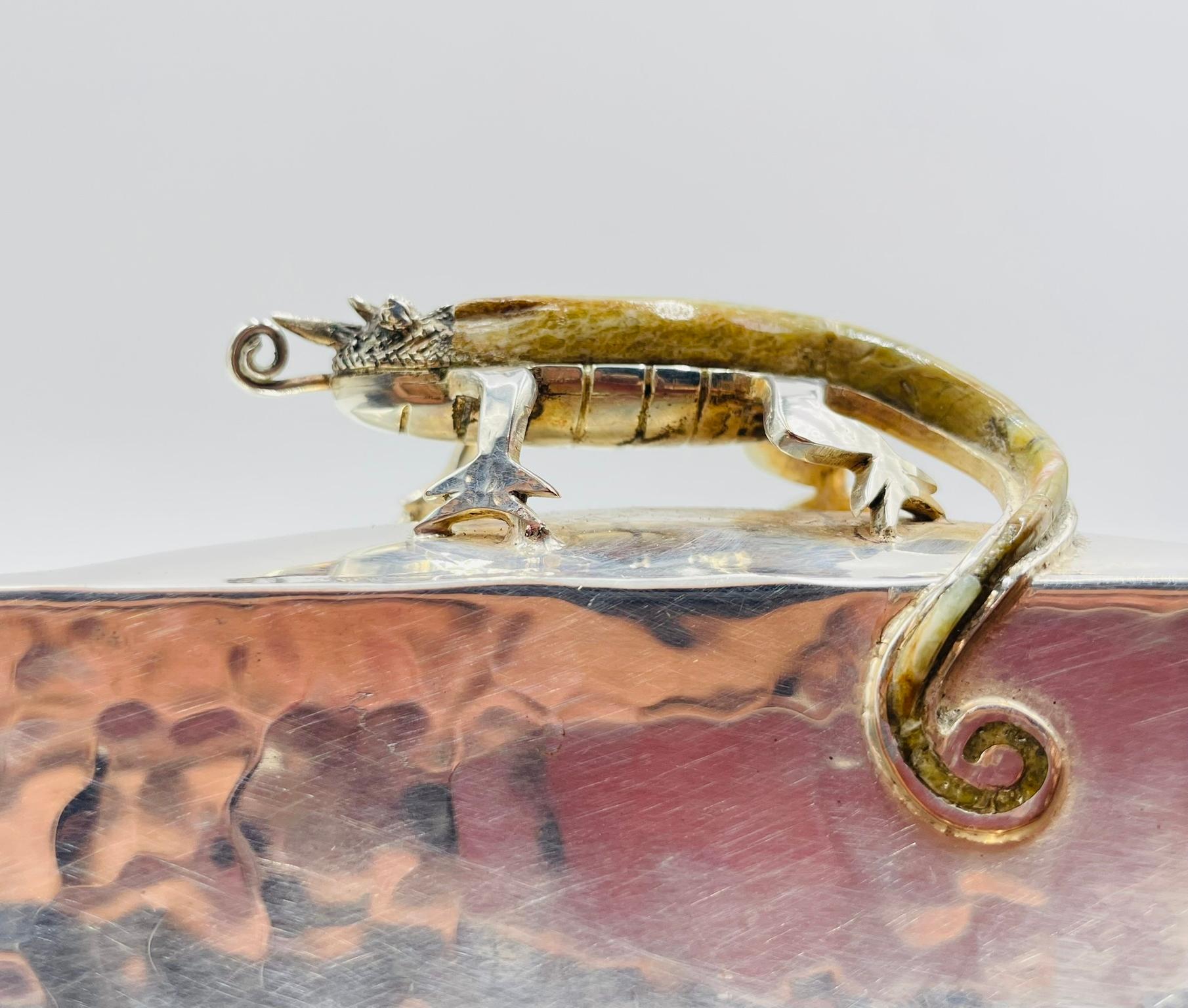 Silver Plated Bowl with Stone-Inlaid Lizard Handles by Wolmar Castillo For Sale 3