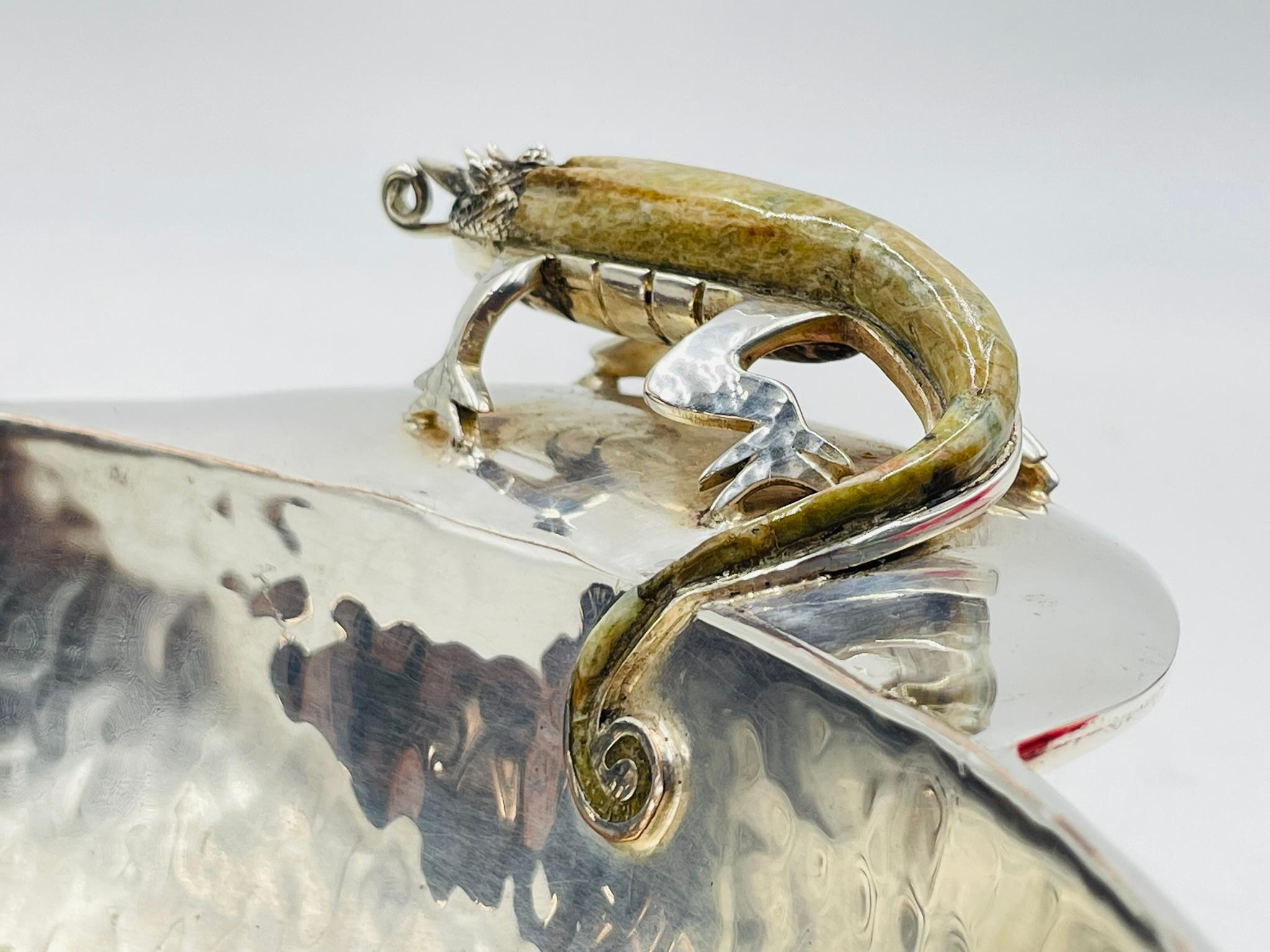 Silver Plated Bowl with Stone-Inlaid Lizard Handles by Wolmar Castillo For Sale 7
