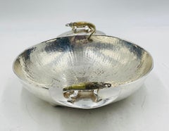 Silver Plated Bowl with Stone-Inlaid Lizard Handles by Wolmar Castillo