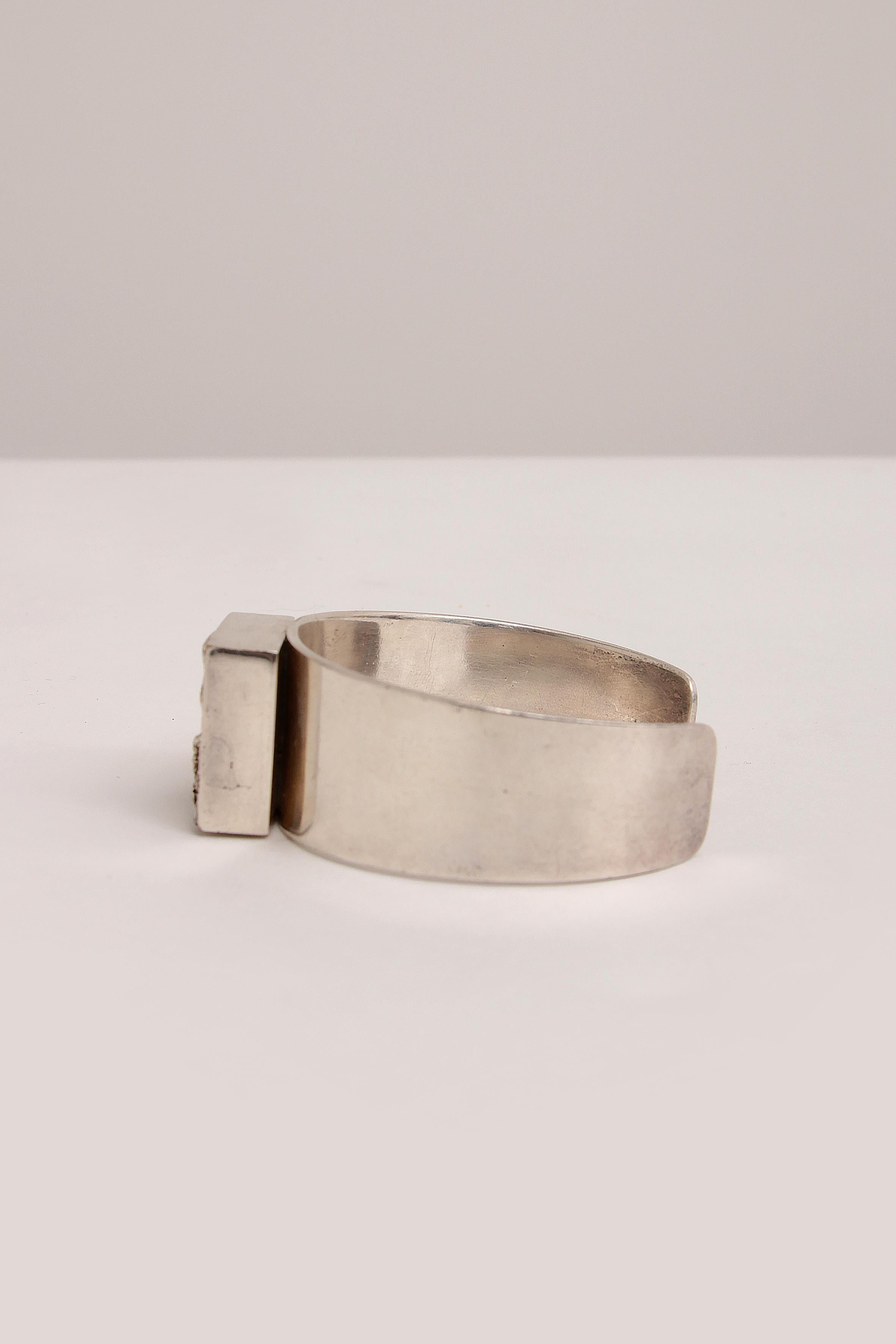 Modern Silver-plated bracelet with glass stone by Dansk Smykkekunst, 1970 Denmark. For Sale
