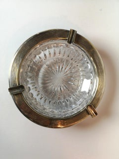 Versilberter Art-Déco-Aschenbecher aus Messing und Kristallglas, 1930er Jahre '5620'
