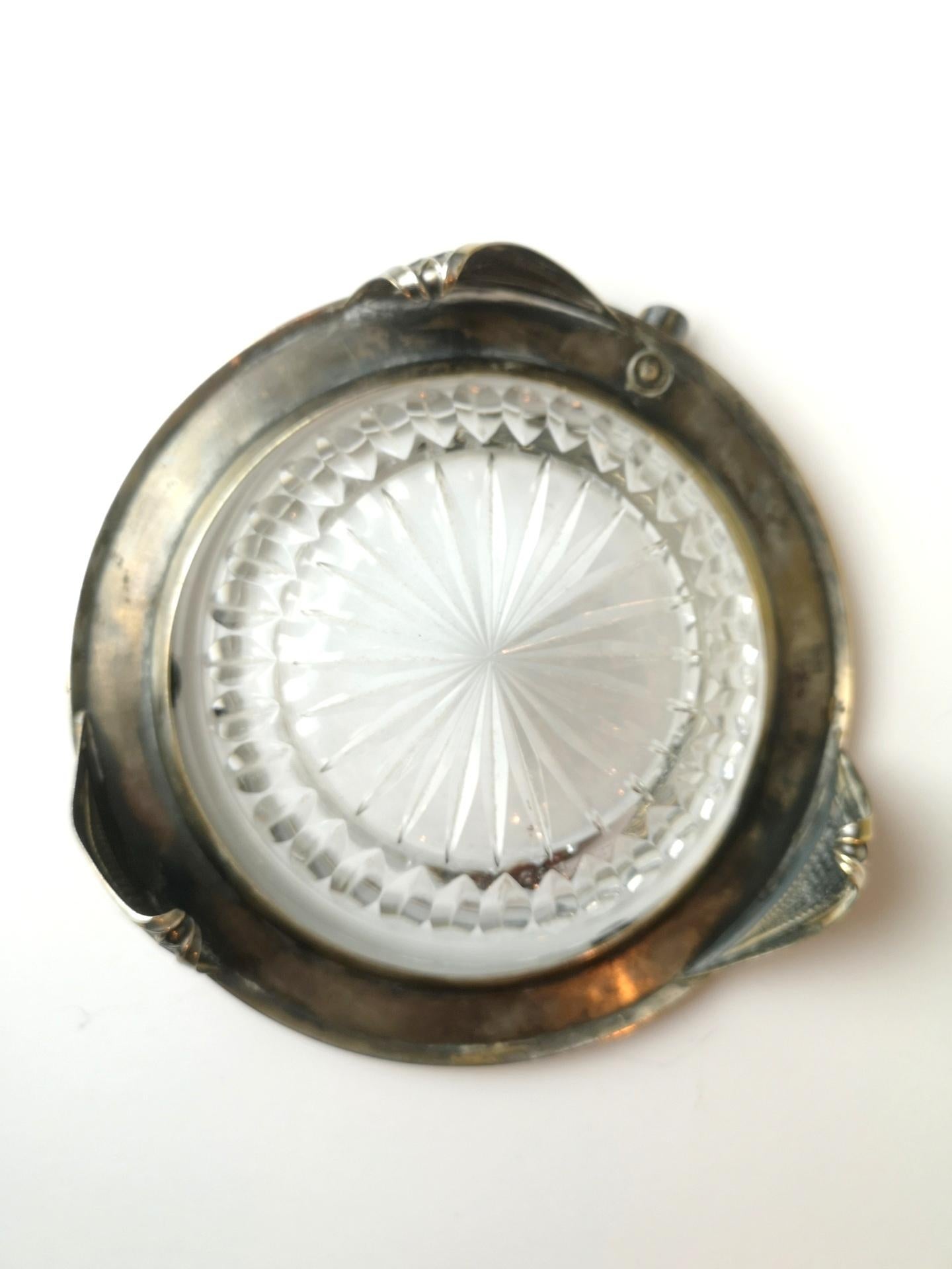 Early 20th Century Silver Plated Brass and Crystal Glass Art Deco Ashtray, 1930’s '5620'