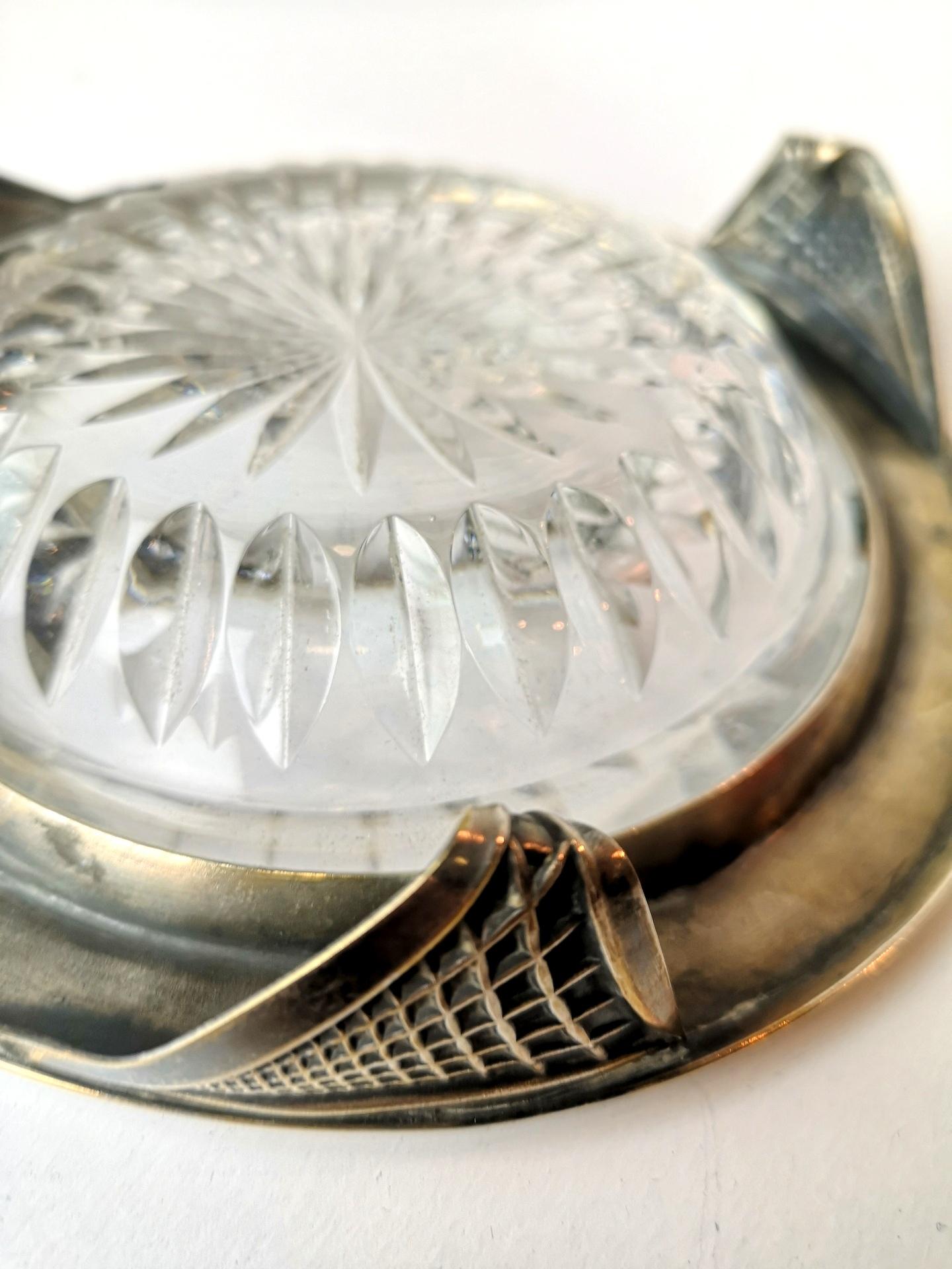 Bronze Silver Plated Brass and Crystal Glass Art Deco Ashtray, 1930’s '5620'