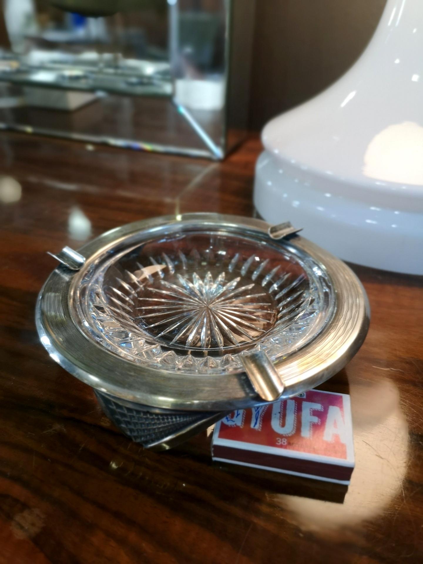Silver Plated Brass and Crystal Glass Art Deco Ashtray, 1930’s '5620' 3