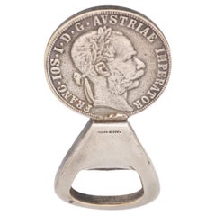 Vintage Silver Plated Brass Coin Bottle Opener by Carl Aubock, circa 1950