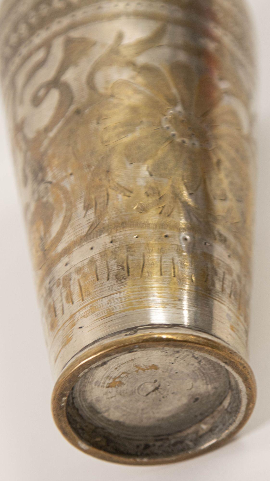 20th Century Silver Plated Brass Engraved Beaker or Vase from India For Sale