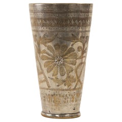 Silver Plated Brass Engraved Beaker or Vase from India