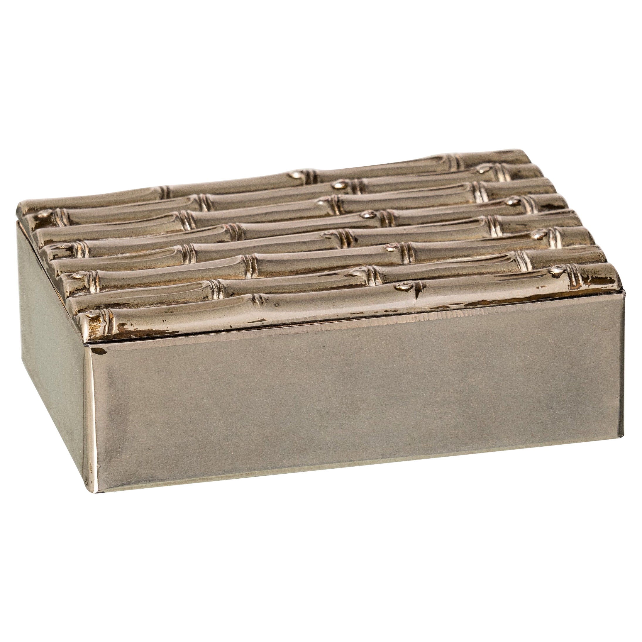 Silver Plated Brass Faux Bamboo Box in the Style of Pergay, France, 1960
s