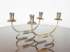 Silver Plated Brass Mid-Century Modern Candleholders by Aldo Tura for Macabo