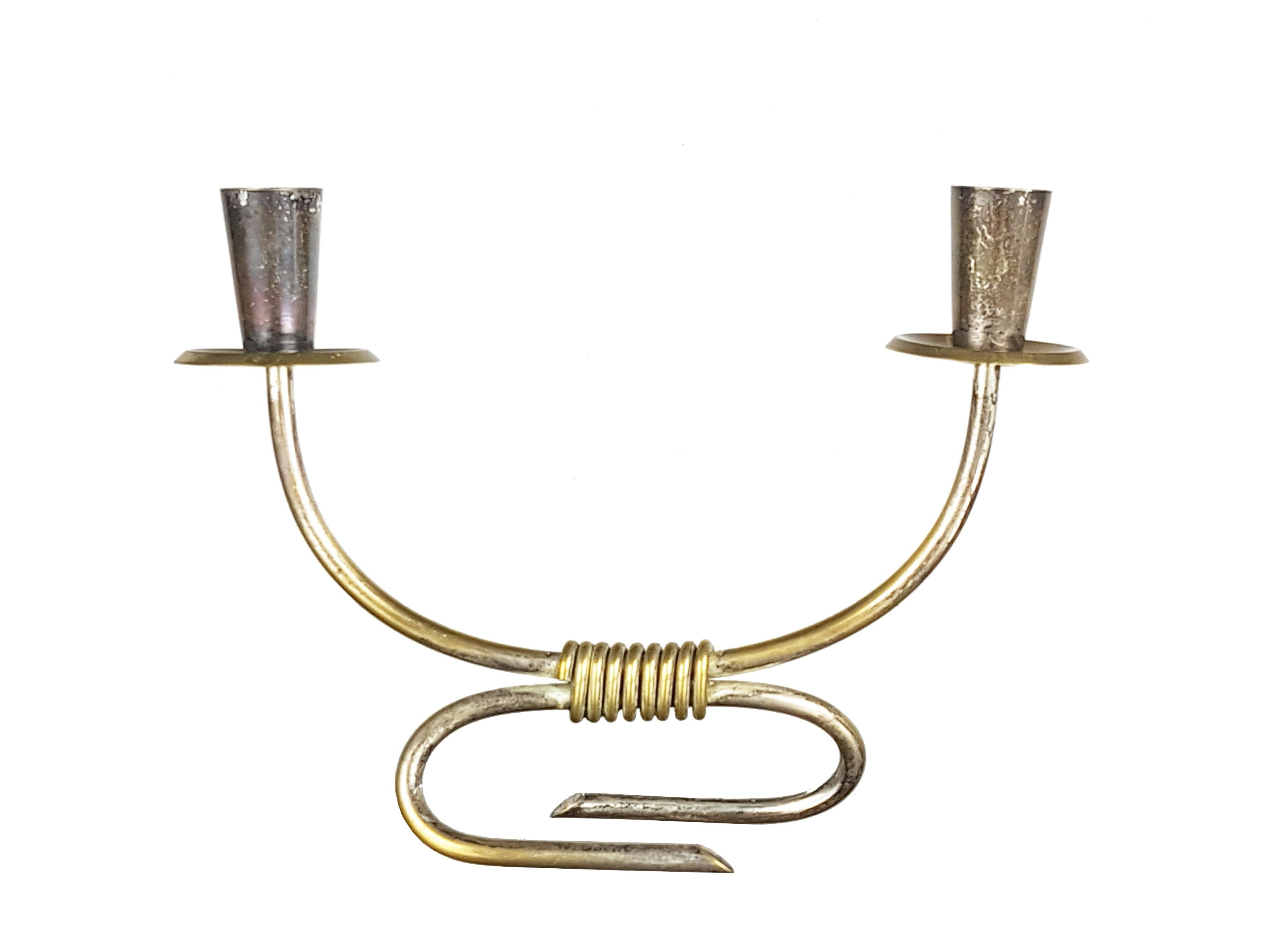 Silver Plated Brass Mid-Century Modern Candleholders by Aldo Tura for Macabo For Sale 3