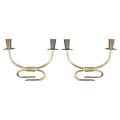 Silver Plated Brass Mid-Century Modern Candleholders by Aldo Tura for Macabo