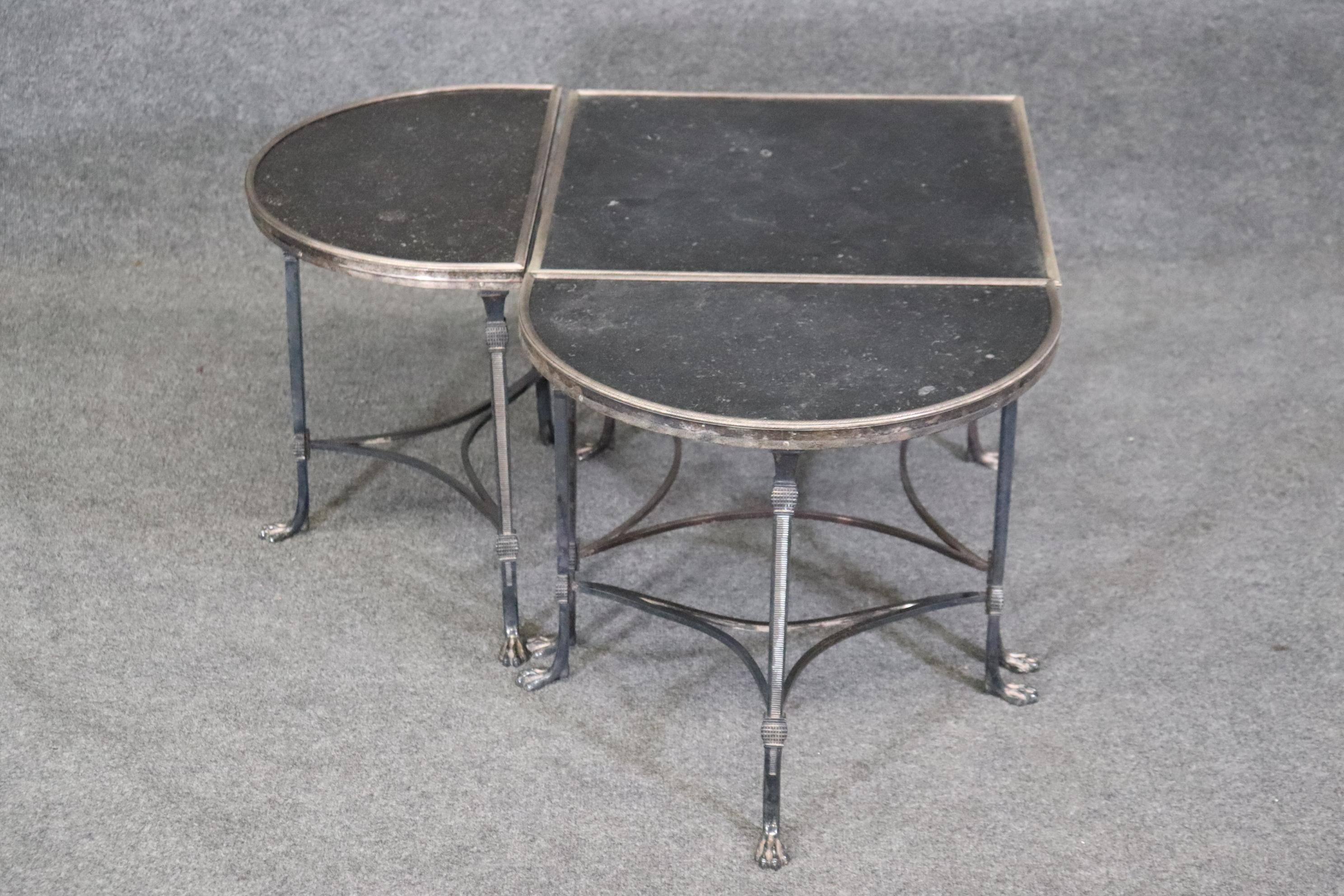 Directoire Silver Plated Bronze 3 Piece Maison Jansen Attributed Coffee Table Paw Feet