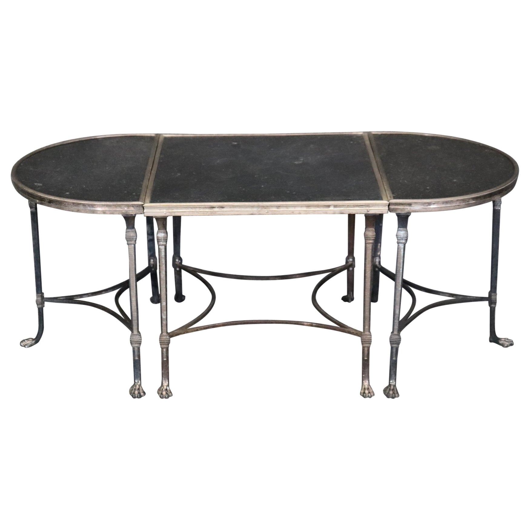 Silver Plated Bronze 3 Piece Maison Jansen Attributed Coffee Table Paw Feet