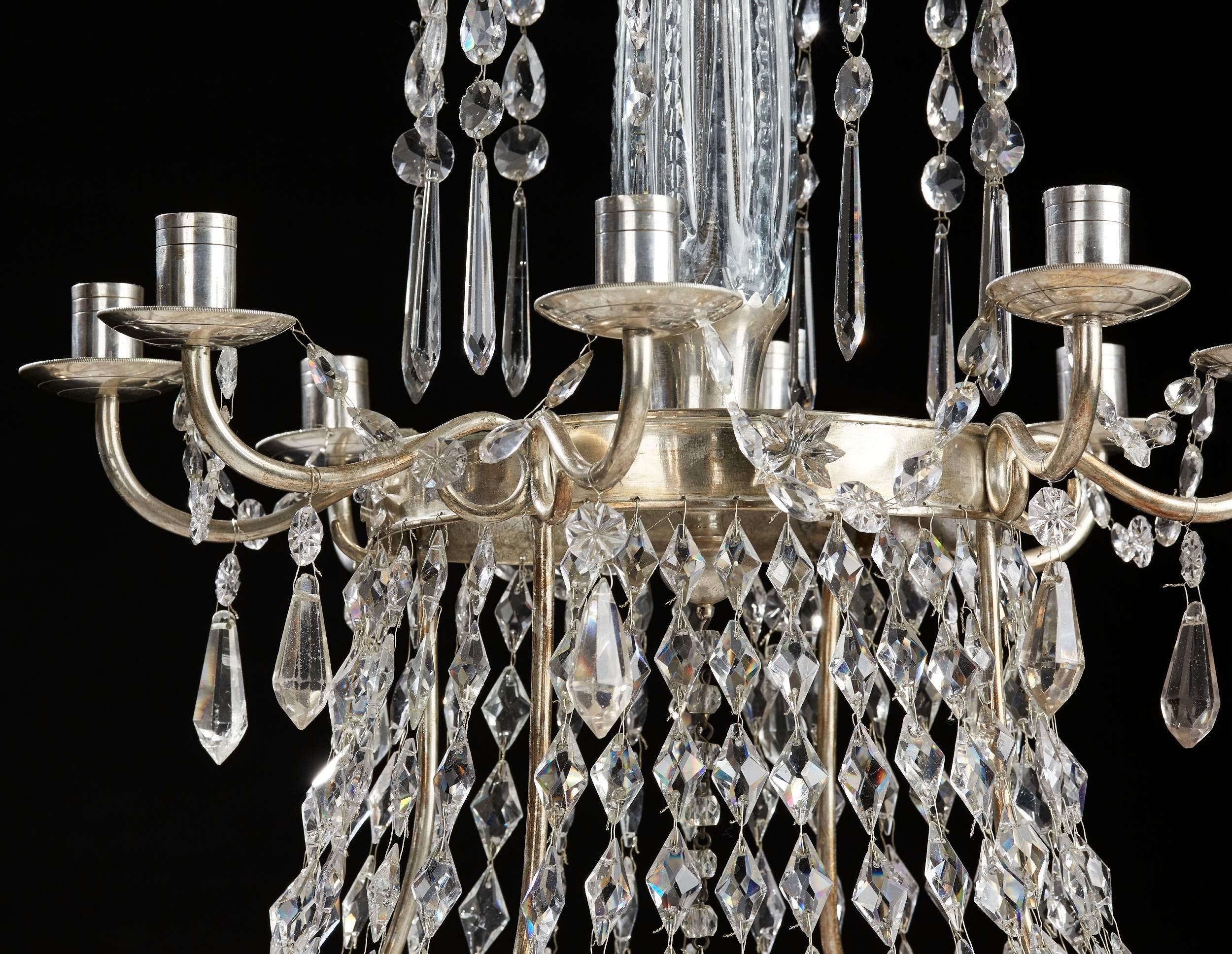 Silvered Silver Plated Bronze and Crystal Chandelier, Possibly Russian, 19th Century