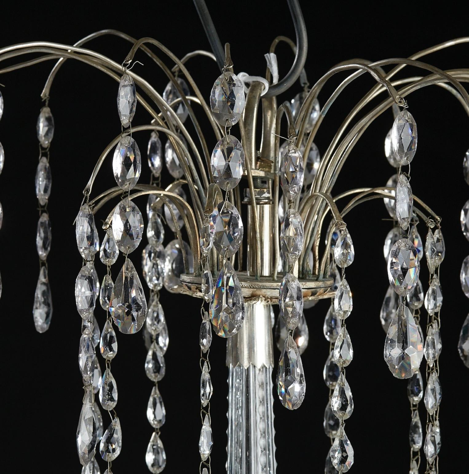 Silver Plated Bronze and Crystal Chandelier, Possibly Russian, 19th Century In Good Condition In Stockholm, SE