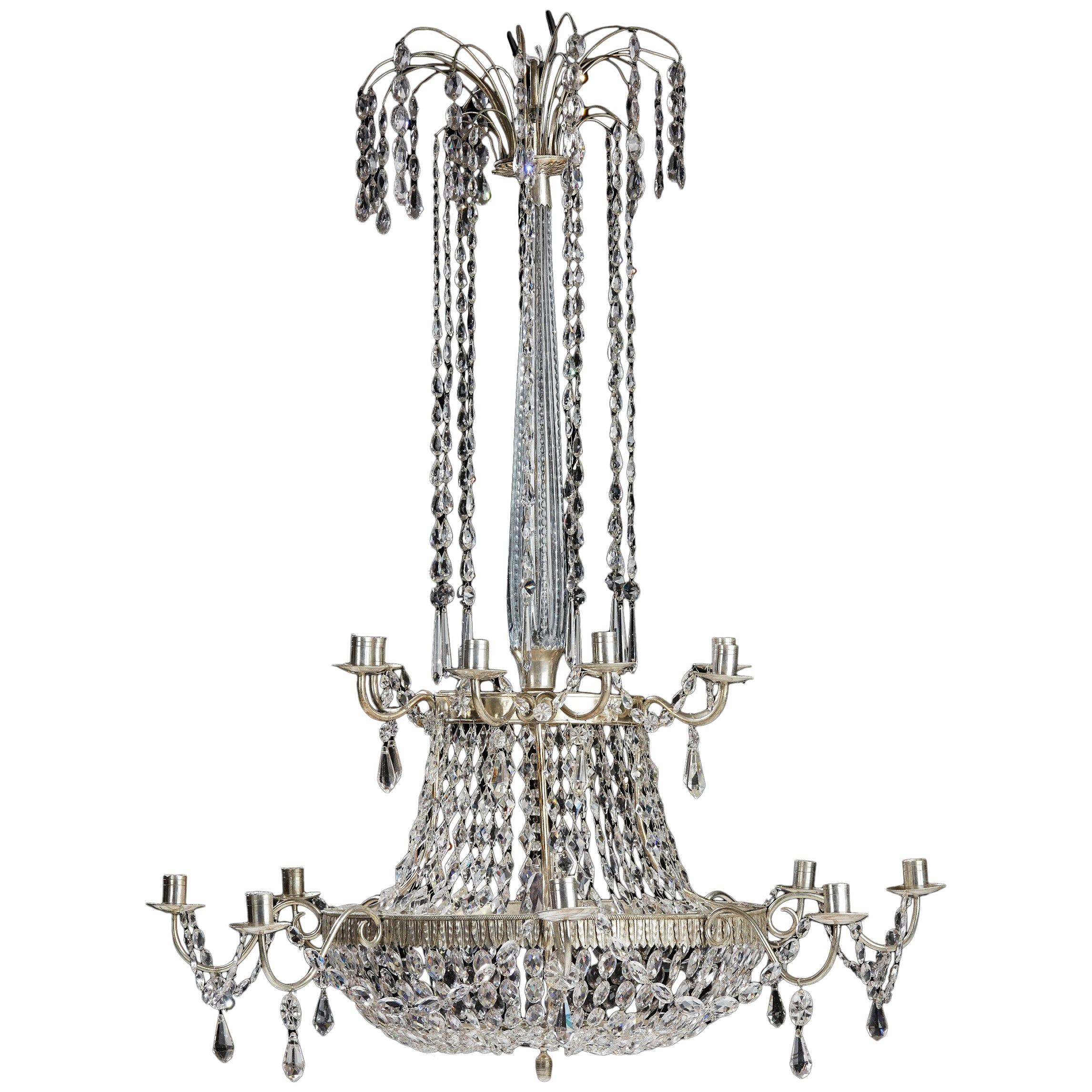 Silver Plated Bronze and Crystal Chandelier, Possibly Russian, 19th Century