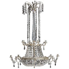 Silver Plated Bronze and Crystal Chandelier, Possibly Russian, 19th Century