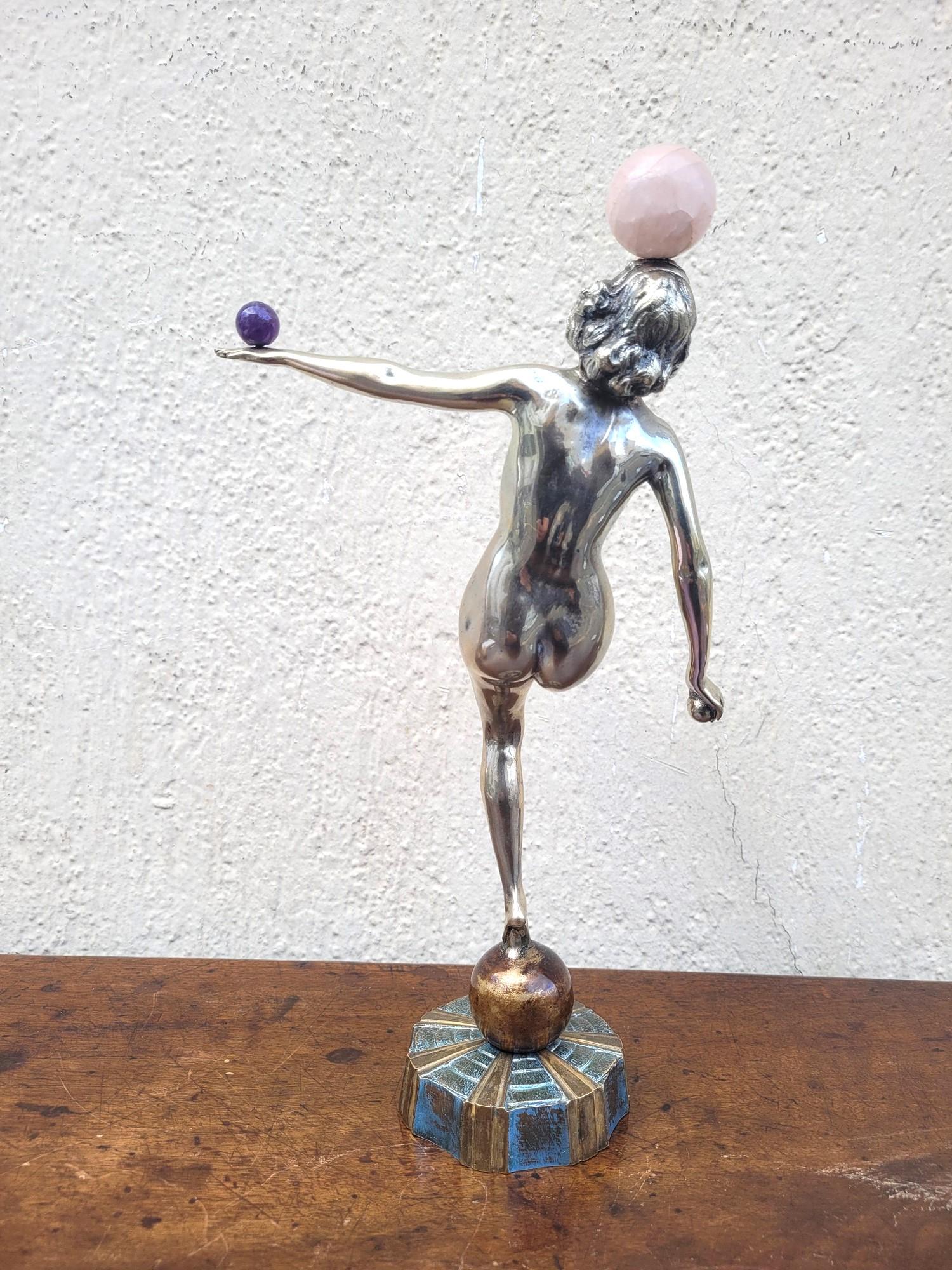 Francese Ball and Ball in bronzo argentato, Art Déco, XX secolo in vendita