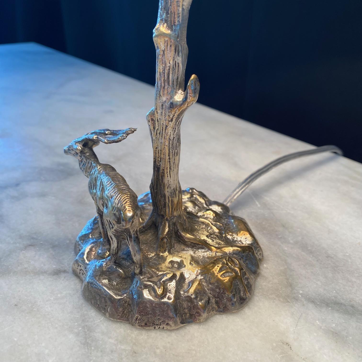 Spanish Silver Plated Bronze Deer Fine Sculpture Table Lamp in the Manner of Valenti For Sale