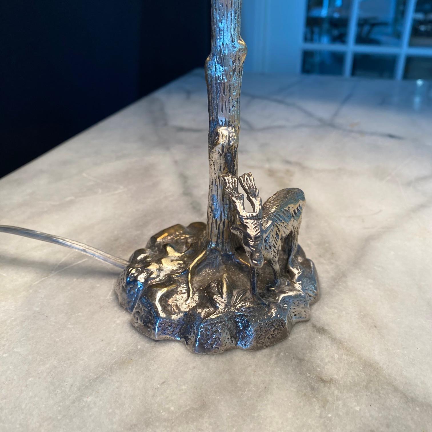 Silver Plated Bronze Deer Fine Sculpture Table Lamp in the Manner of Valenti In Good Condition For Sale In Hopewell, NJ