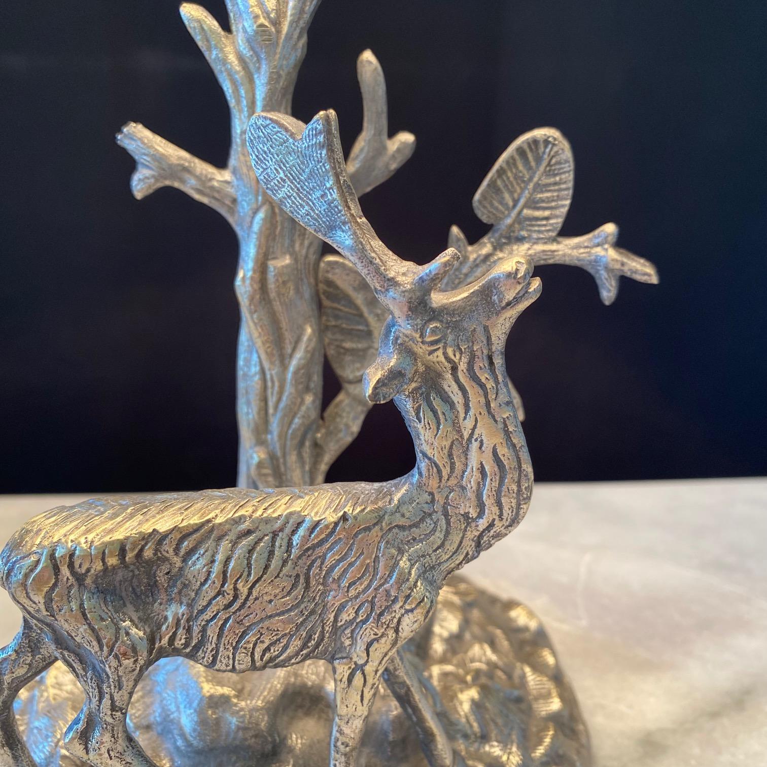  Silver Plated Bronze Deer Sculpture Table Lamp with Leaves and Twigs  In Good Condition In Hopewell, NJ