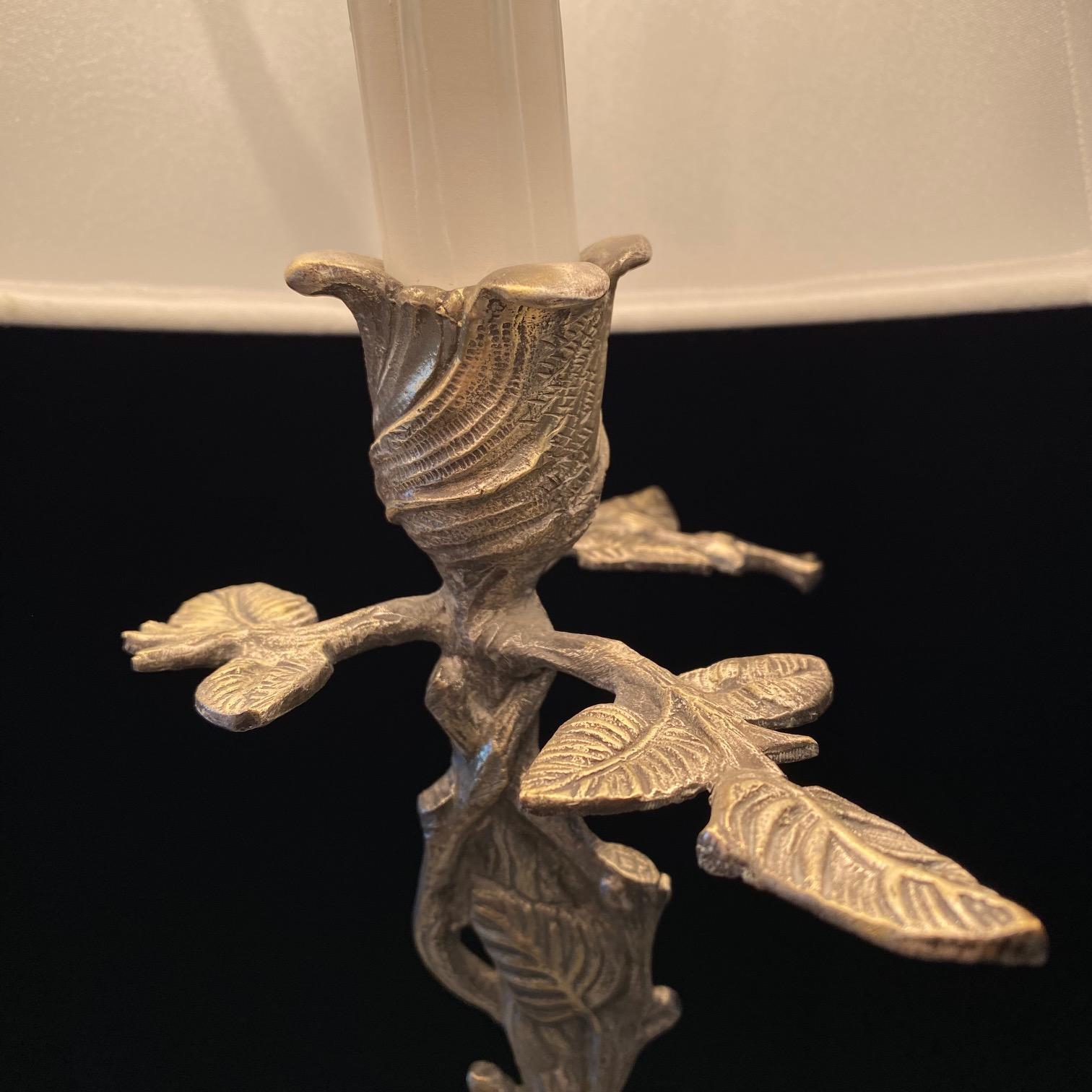  Silver Plated Bronze Deer Sculpture Table Lamp with Leaves and Twigs  4