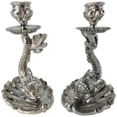Silver Plated Bronze Dolphin Candlesticks