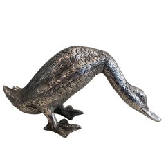 Vintage Silver Plated Bronze Duck Sculpture
