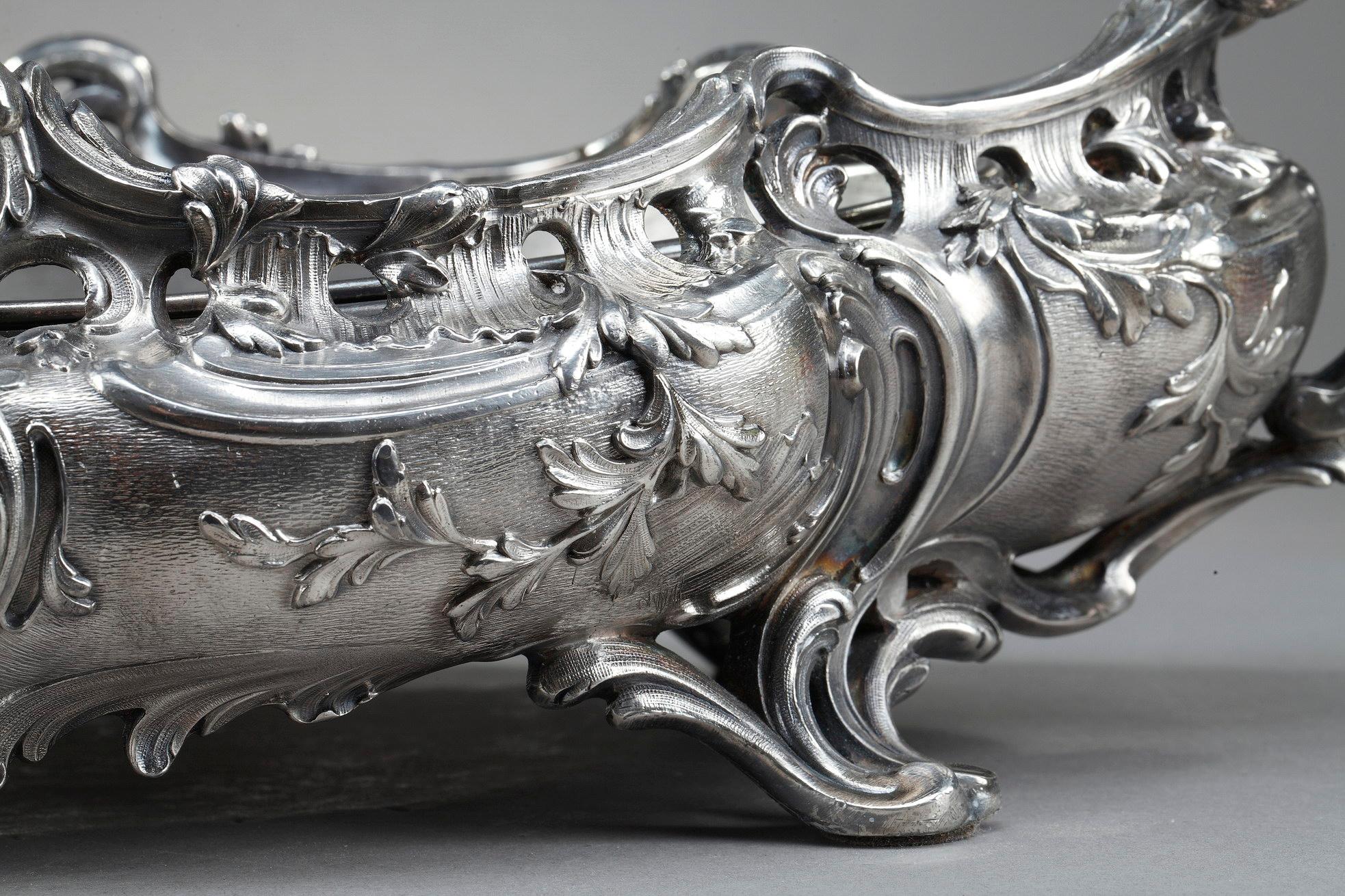 Silver Plated Bronze Jardinière in the Louis XV Style, 19th Century For Sale 7