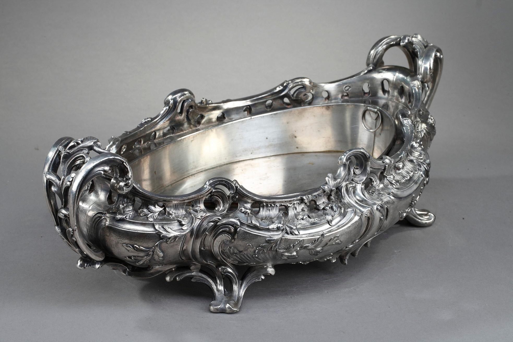 Silver Plated Bronze Jardinière in the Louis XV Style, 19th Century For Sale 1