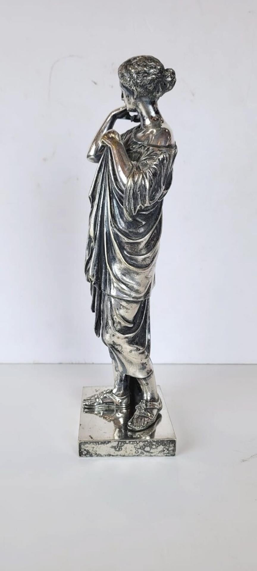 Silvered Silver-Plated Bronze Sculpture Representing Diane De Gabie For Sale
