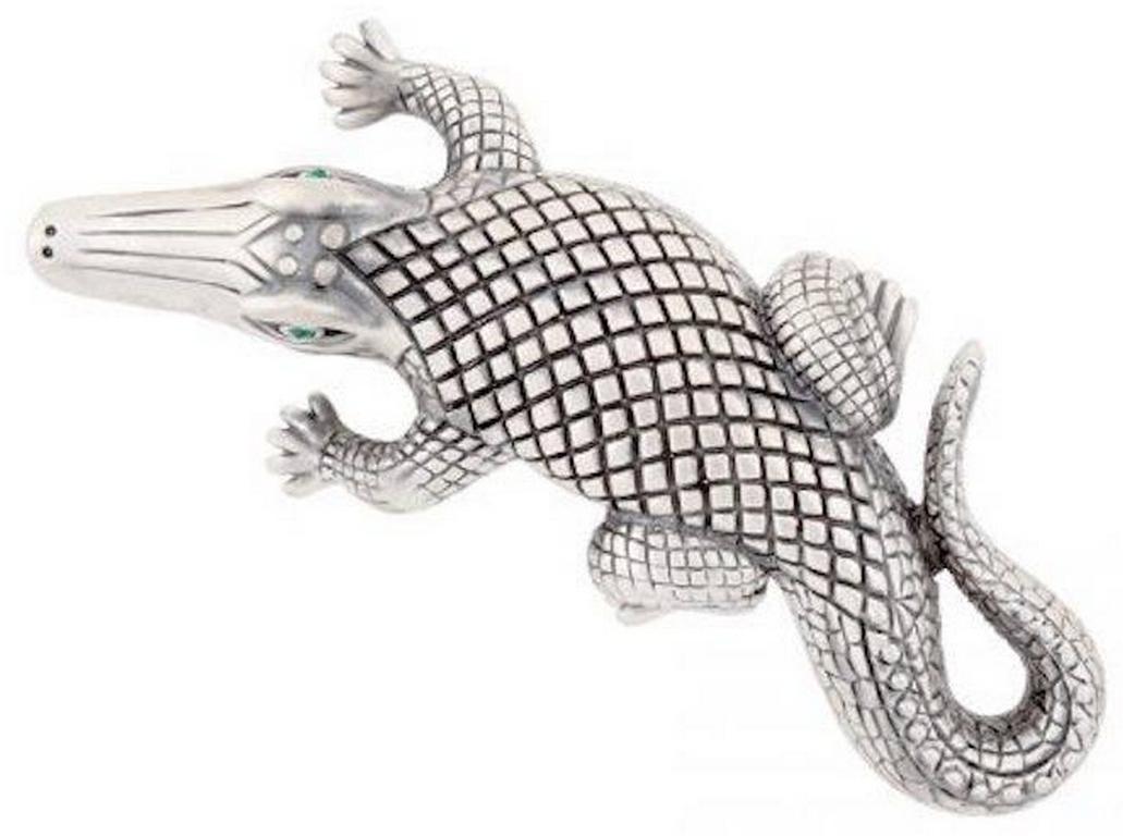Contemporary Silver-Plated Bronze Stalking Alligators Belt Buckle by John Landrum Bryant For Sale