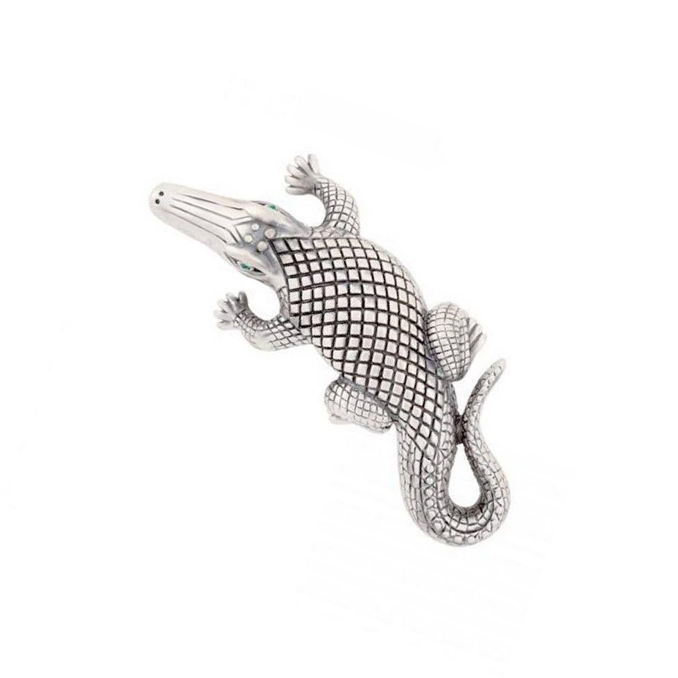 Silver-Plated Bronze Stalking Alligators Belt Buckle by John Landrum Bryant In New Condition In New York, NY