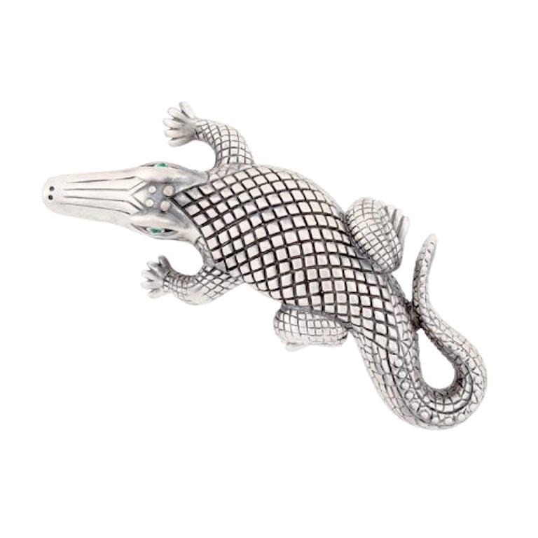 Silver-Plated Bronze Stalking Alligators Belt Buckle by John Landrum Bryant For Sale