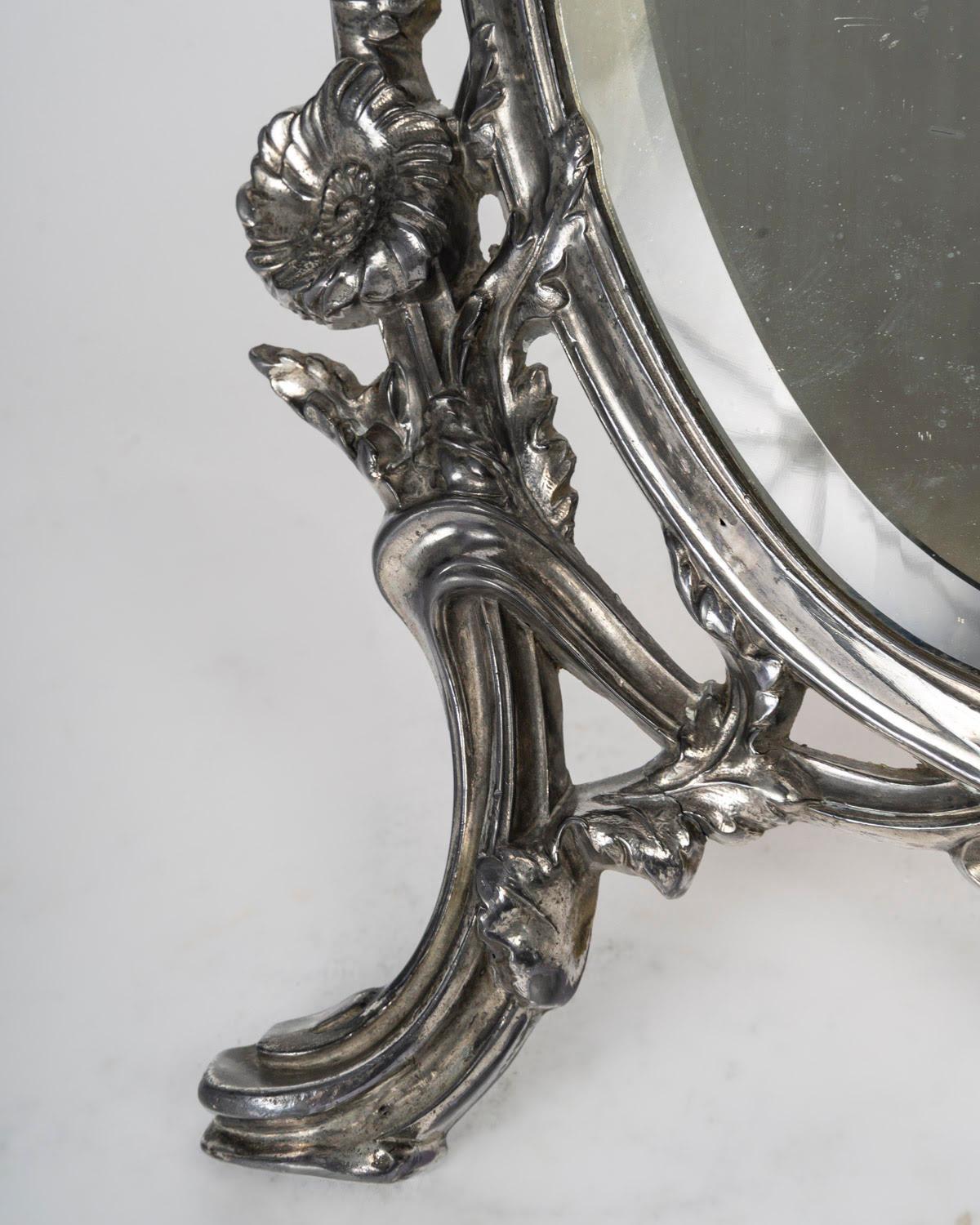 Silver Plated Bronze Table Mirror, Early 20th Century, Art Nouveau Period. For Sale 1