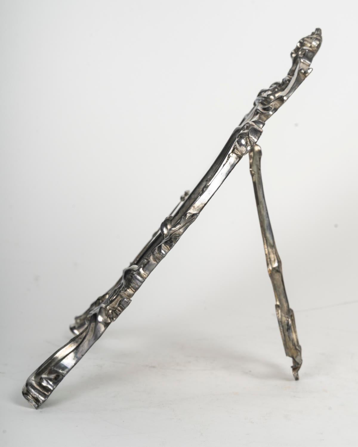 Silver Plated Bronze Table Mirror, Early 20th Century, Art Nouveau Period. For Sale 3