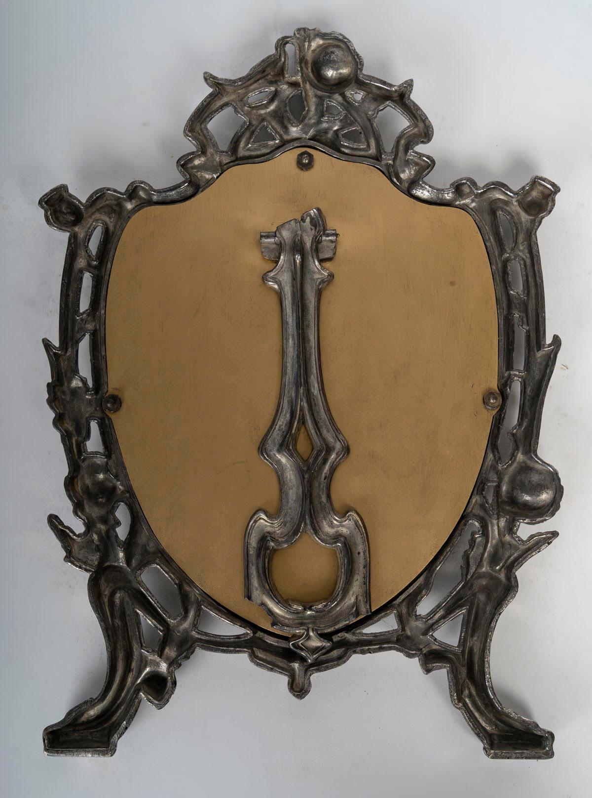 Silver Plated Bronze Table Mirror, Early 20th Century, Art Nouveau Period. For Sale 4