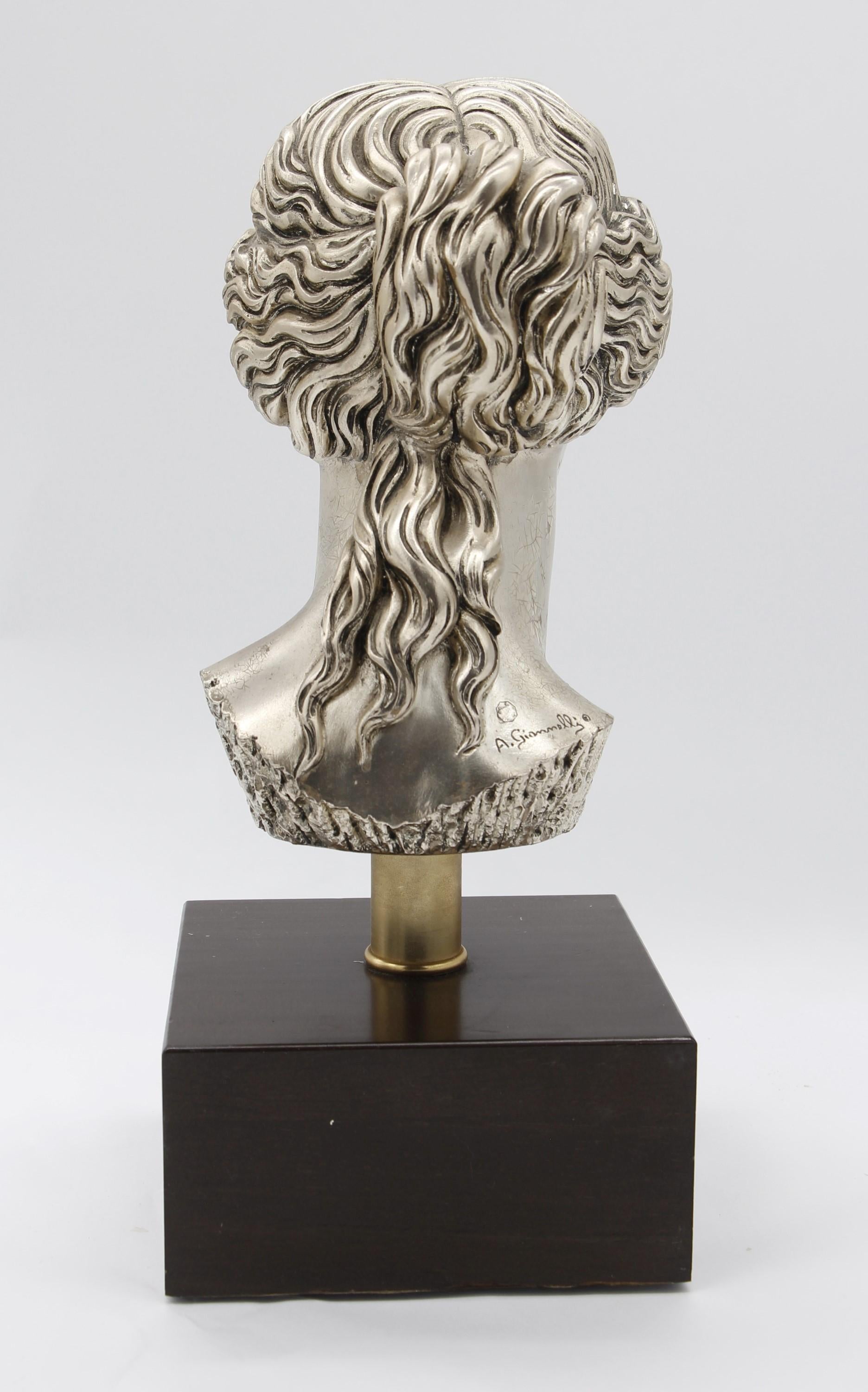 Buste de déesse Vénus monté sur bois en bronze argenté en vente 3