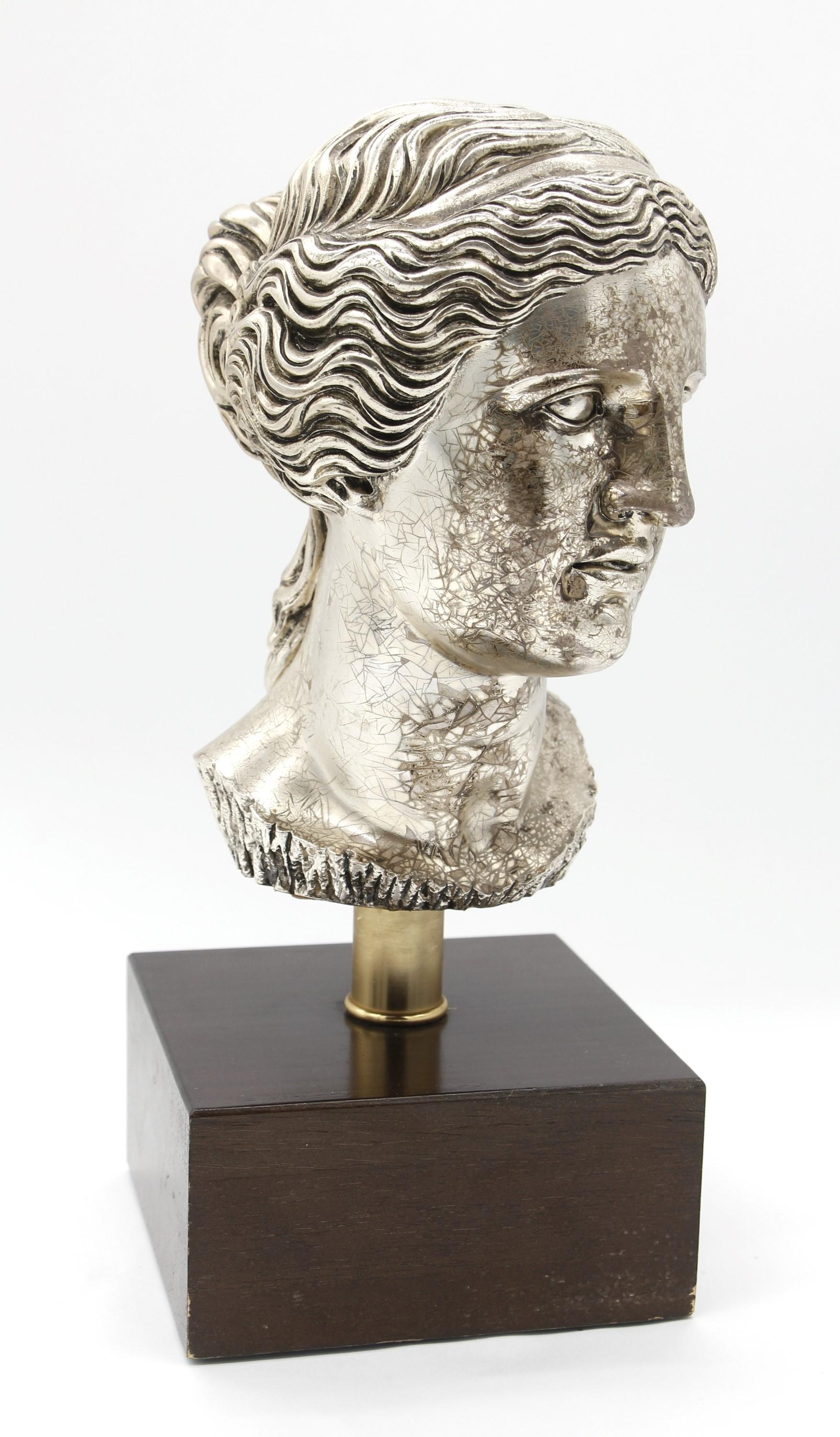 Italian Silver Plated Bronze Wood Mounted Venus Goddess Bust For Sale