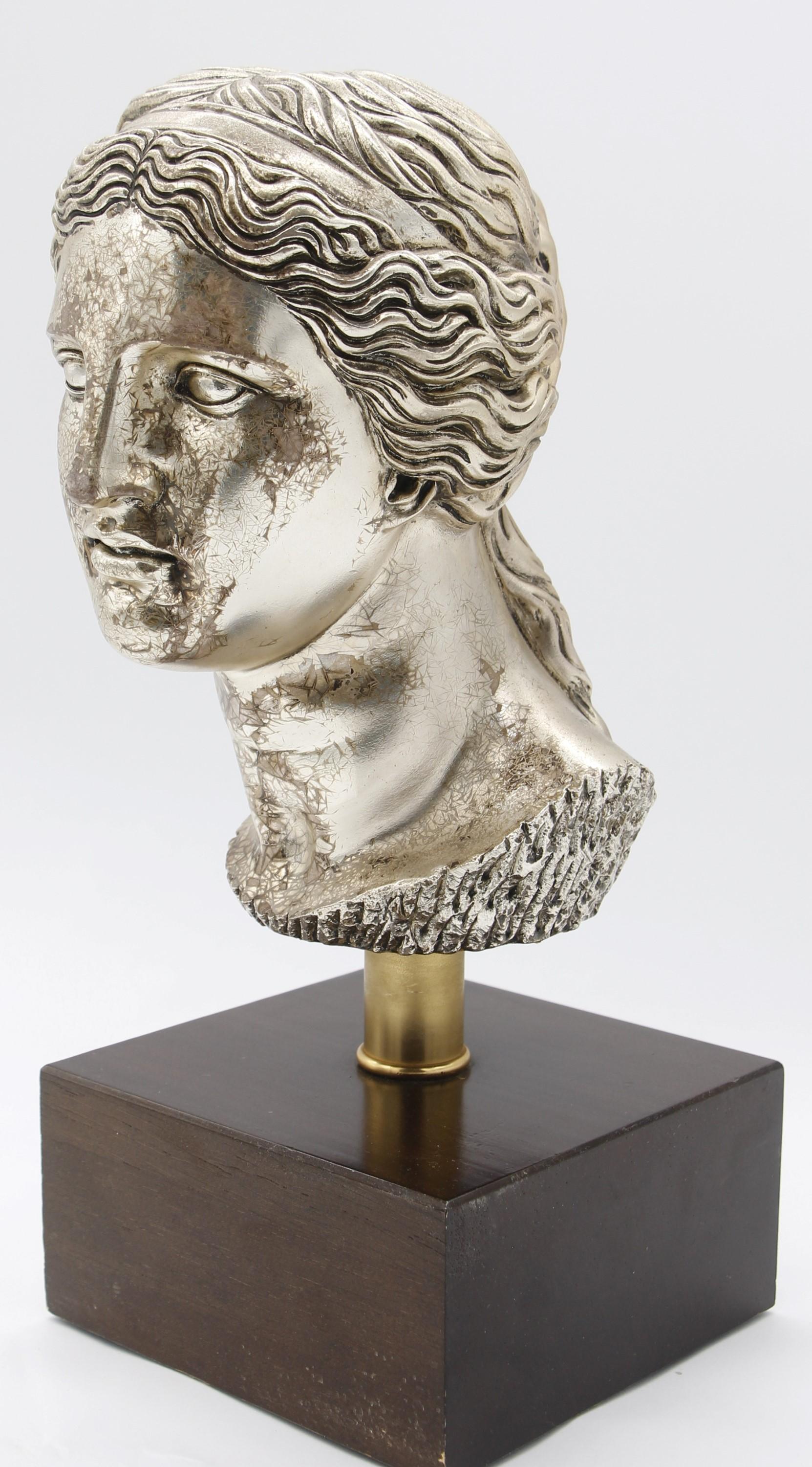 Silver Plated Bronze Wood Mounted Venus Goddess Bust In Good Condition For Sale In New York, NY