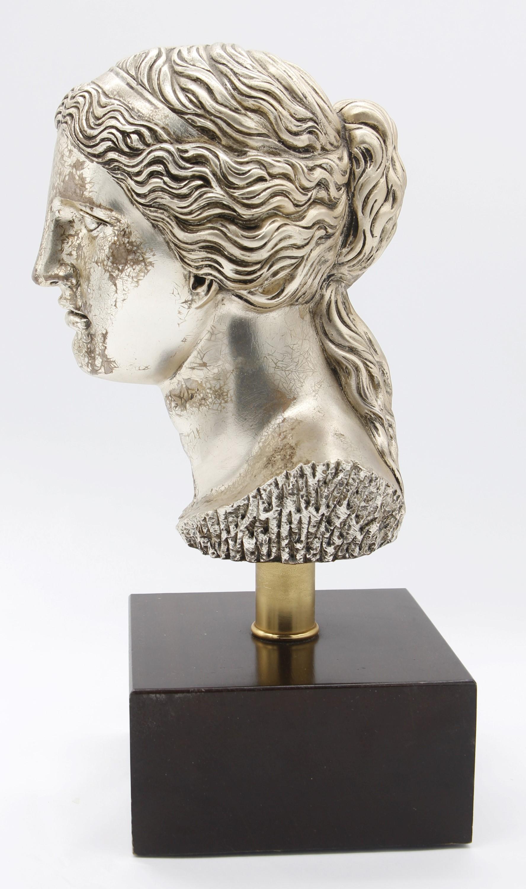 20th Century Silver Plated Bronze Wood Mounted Venus Goddess Bust For Sale