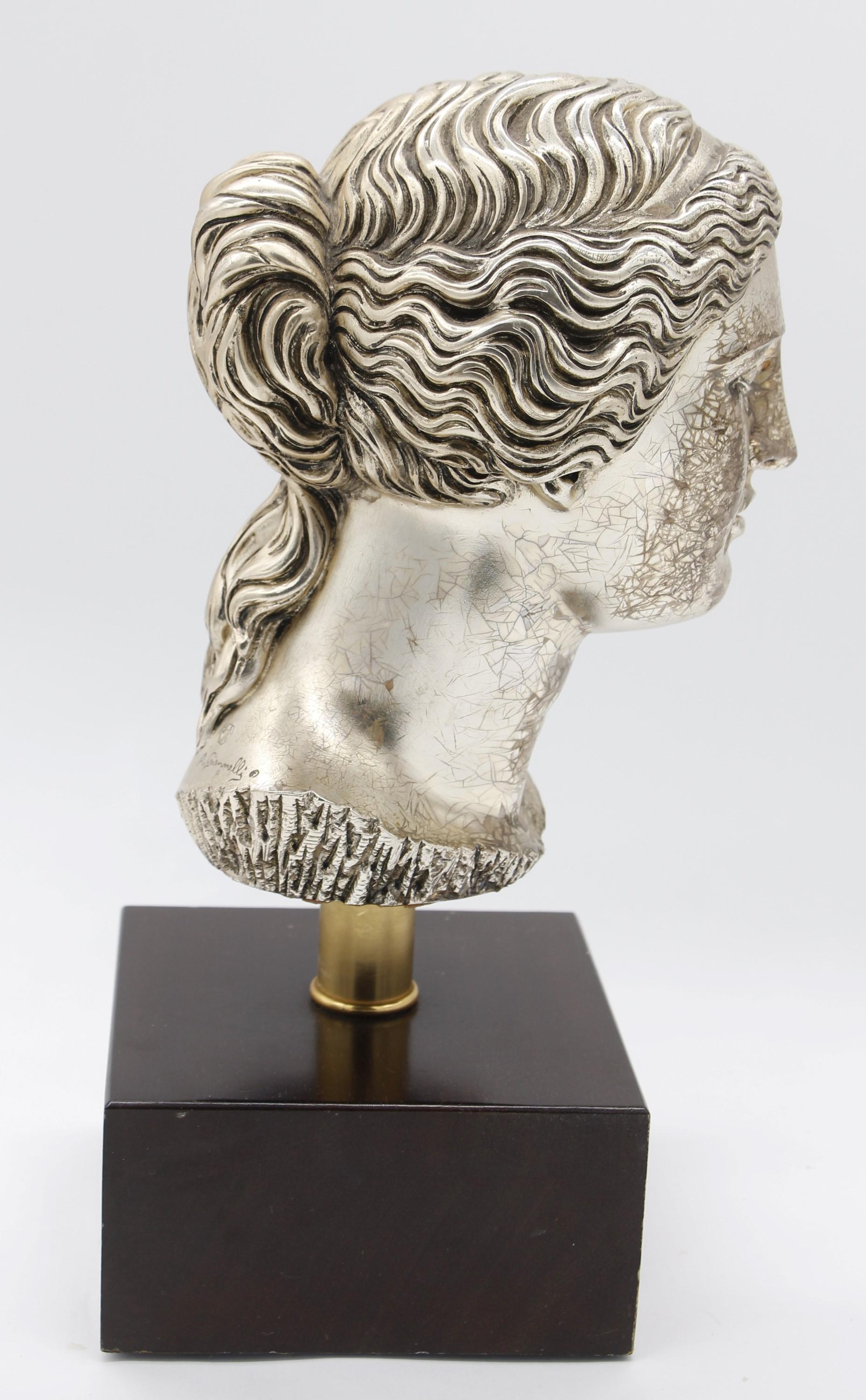 Buste de déesse Vénus monté sur bois en bronze argenté en vente 1