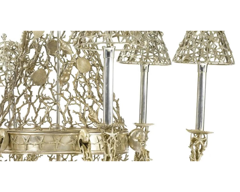 Plaqué argent Lustre nautique à six lumières de style Buccellati en métal argenté en forme de coquillages de mer en vente
