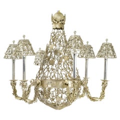 Vintage Silver Plated Buccellati Style Six-Light Marine Seashell Nautical Chandelier