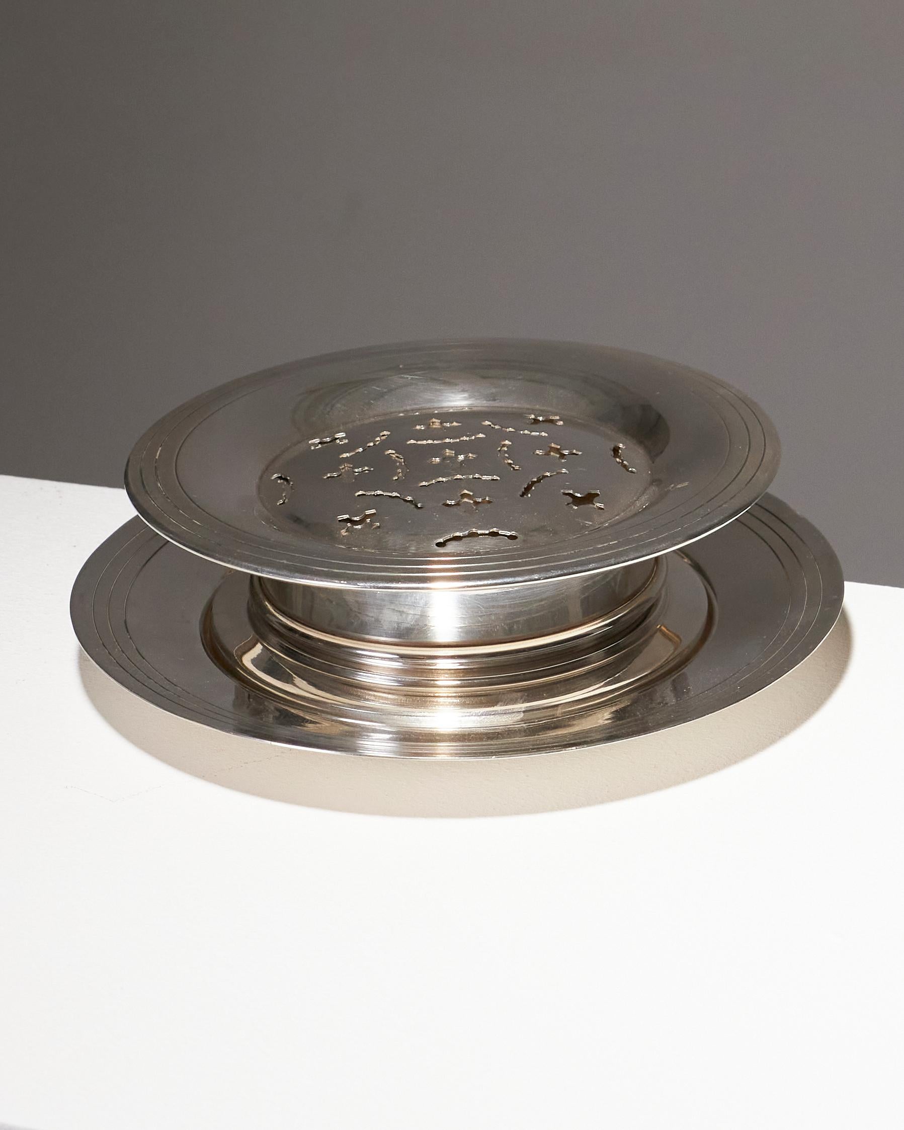 Céramique Plat à beurre plaqué argent, Christofle. en vente