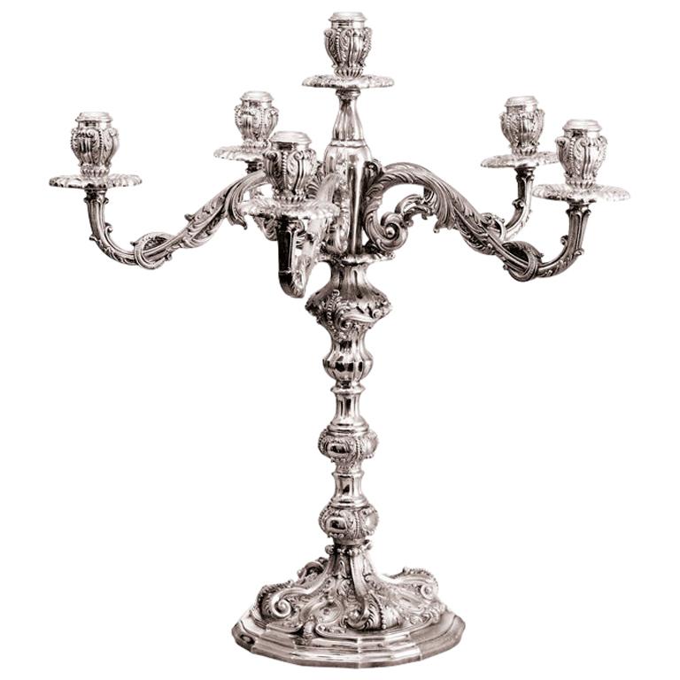 Silver Plated Candelabra, Ganci Argenterie, Made in Italy, Milano