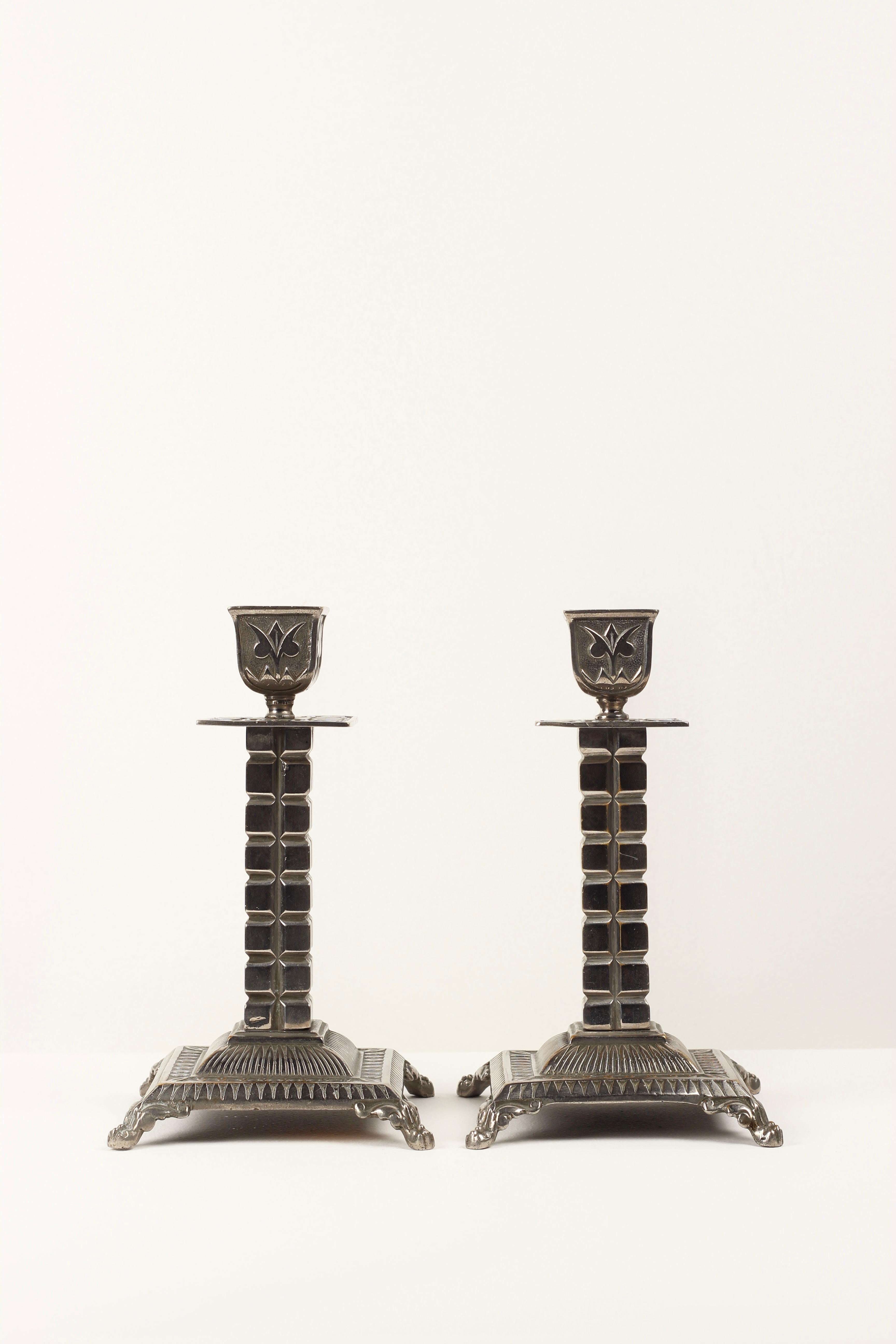 Aesthetic Movement Silver-plated candlesticks by William Tonks and Sons, late 19th century For Sale