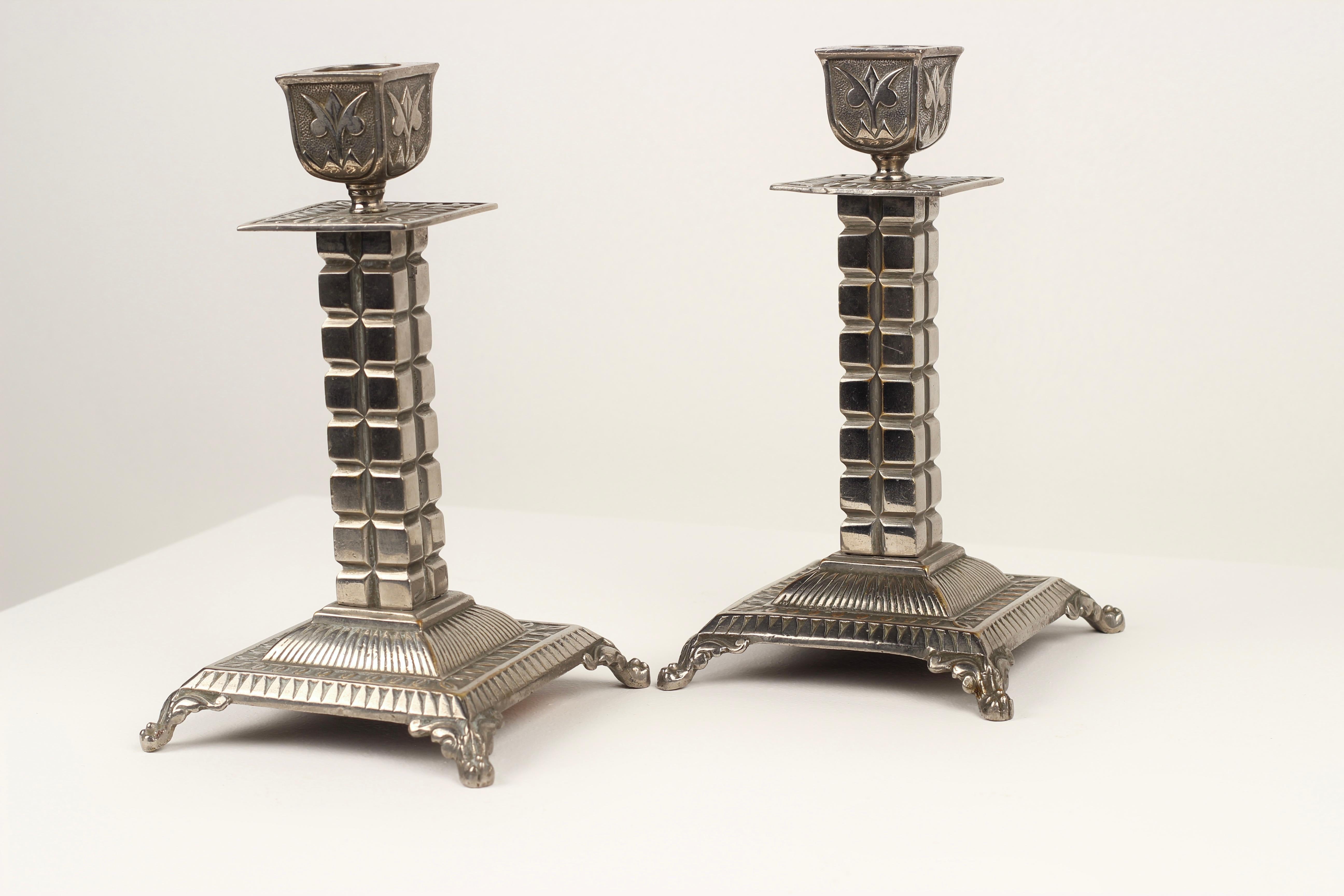 Stainless Steel Silver-plated candlesticks by William Tonks and Sons, late 19th century For Sale