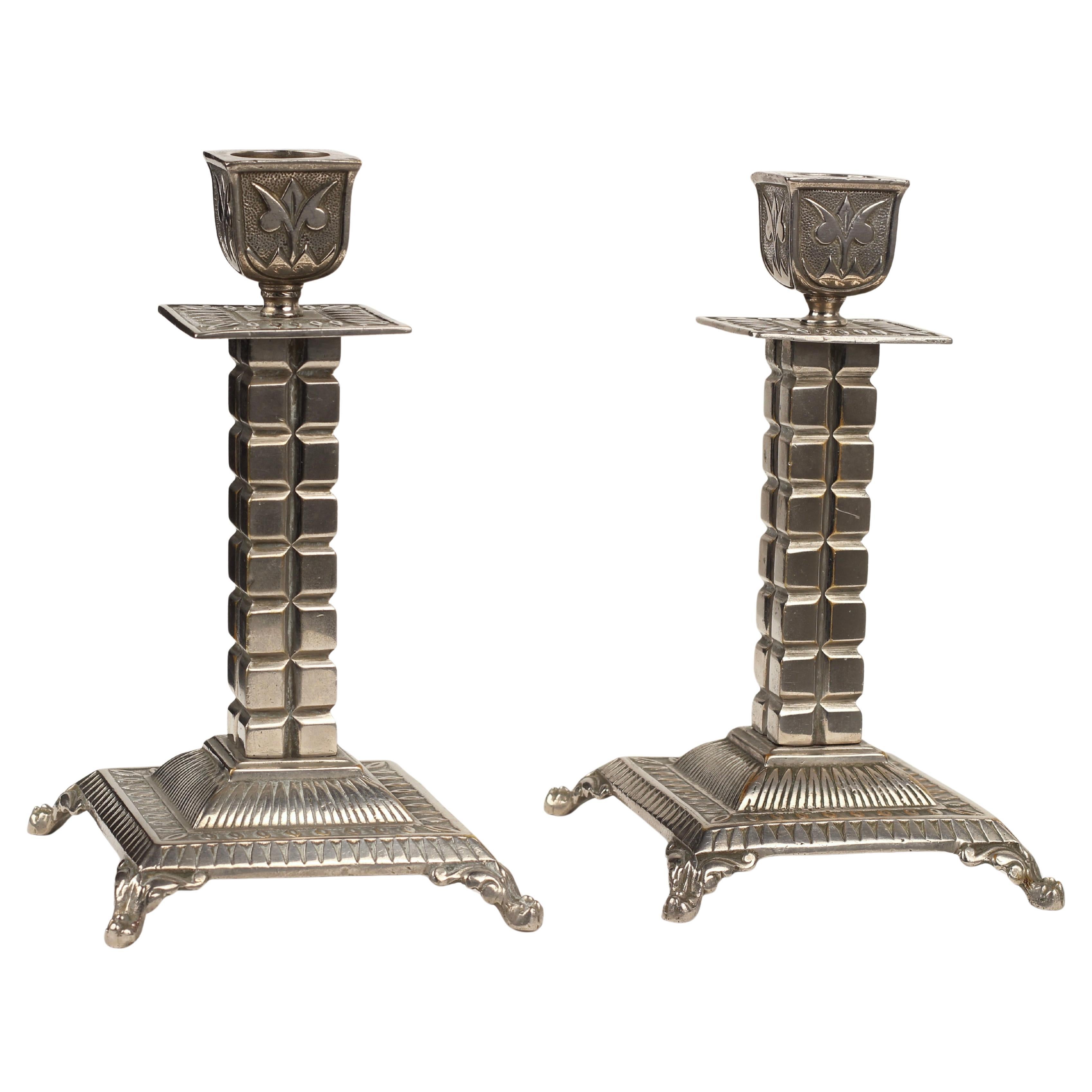 Silver-plated candlesticks by William Tonks and Sons, late 19th century For Sale