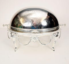 Silver Plated Chafing Entree Dish Revolving Dome Cover Edwardian Revival